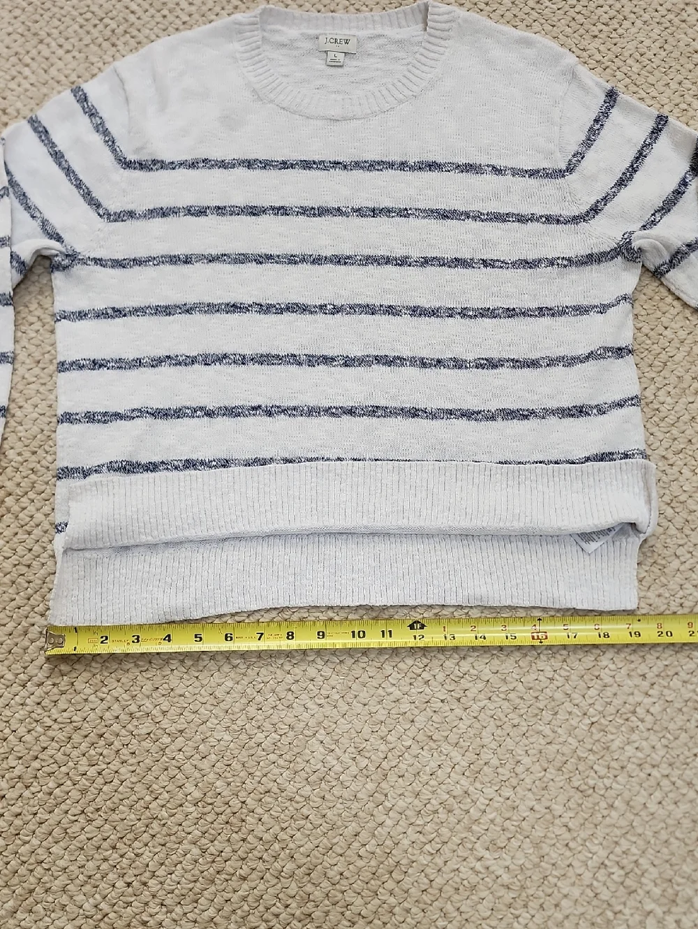J. Crew White Crewneck Sweater with Navy Stripes